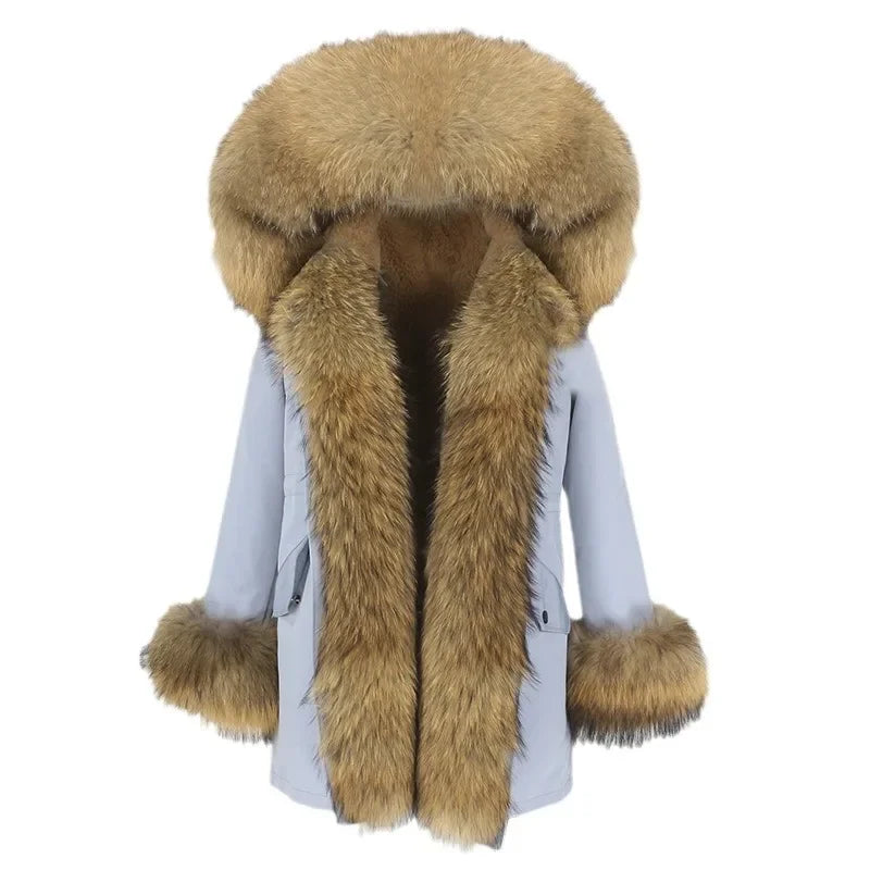 Women's Long Sleeve Squirrel Fur Parka Jacket