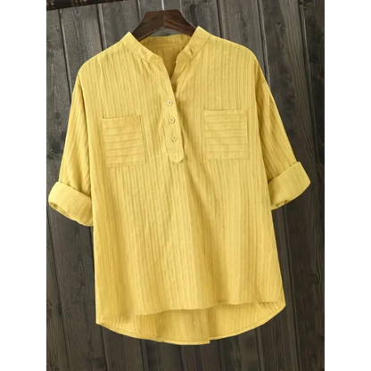 Women's Long Sleeve V-Neck Cotton Linen Blouses