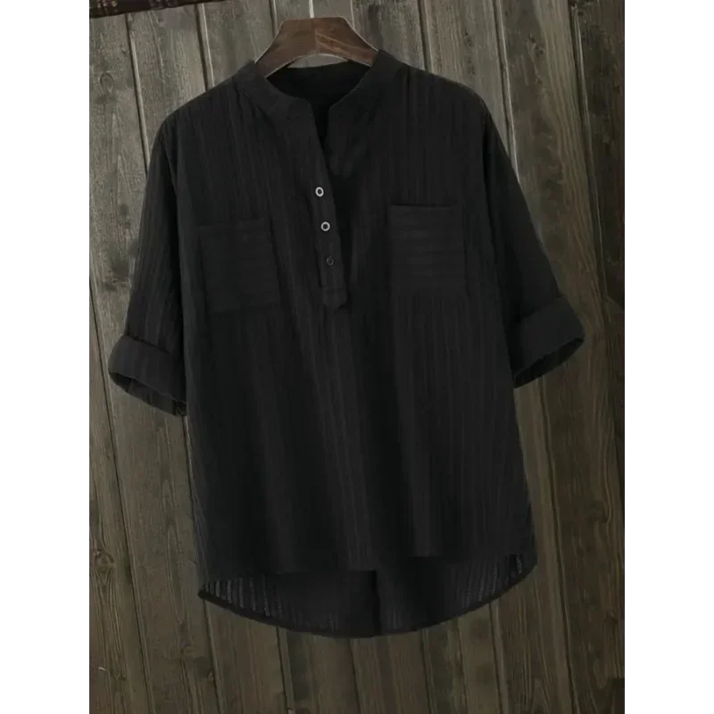 Women's Long Sleeve V-Neck Cotton Linen Blouses