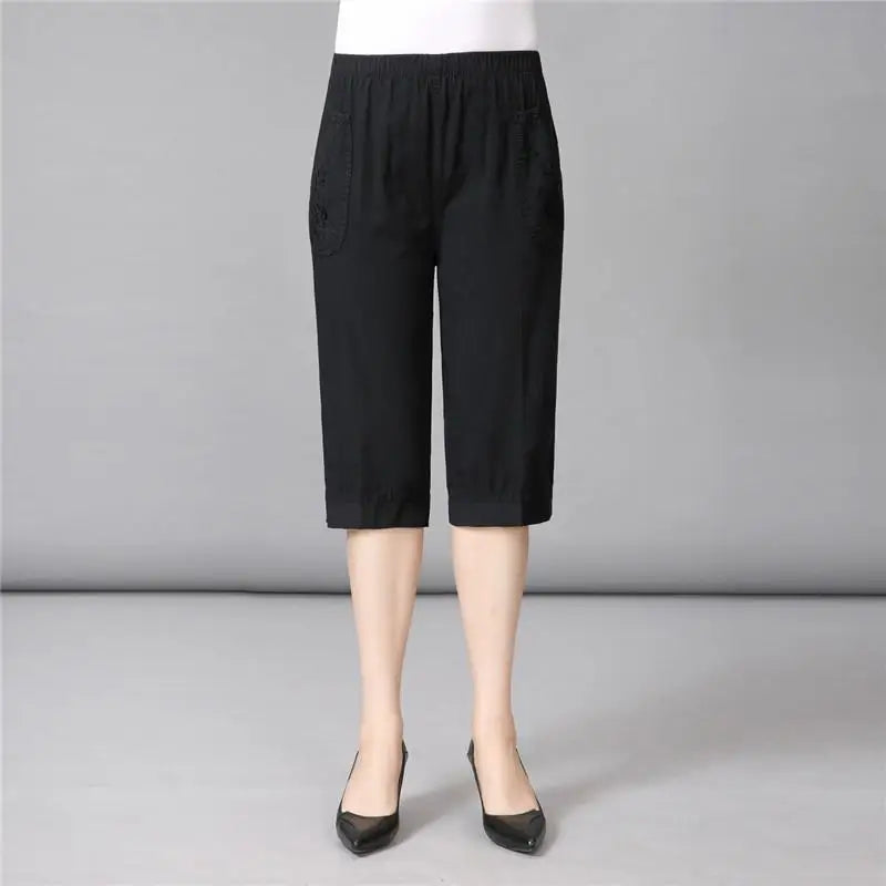 Women's Loose Elastic Cotton Cropped Pants