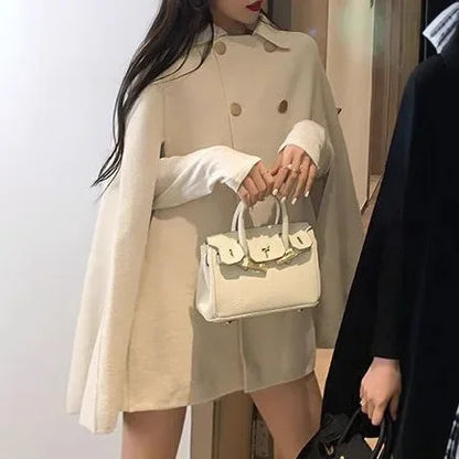 Women's Loose Fit Shoulder Length Woolen Long Coat