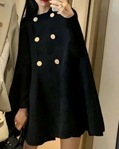 Women's Loose Fit Shoulder Length Woolen Long Coat