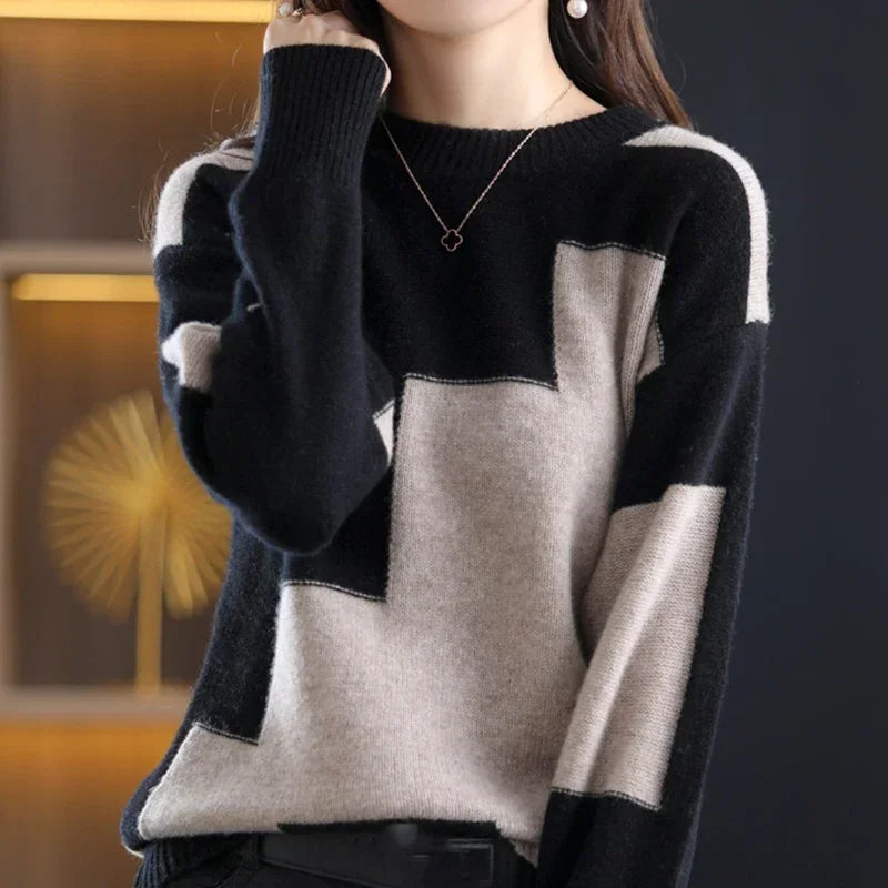Women's Loose Knitted Bottoming Patchwork Sweater