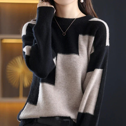 Women's Loose Knitted Bottoming Patchwork Sweater