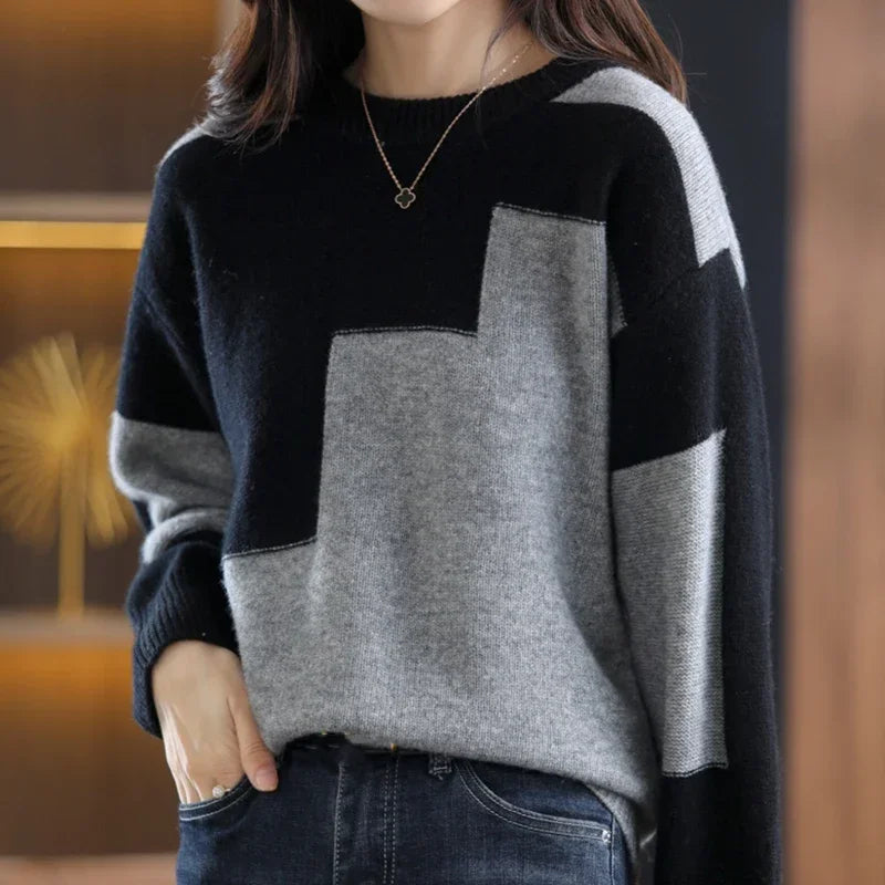 Women's Loose Knitted Bottoming Patchwork Sweater