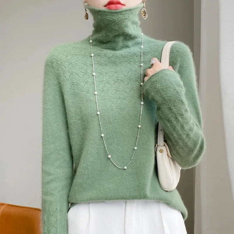 Women's Loose Knitted Wool High Neck Sweater