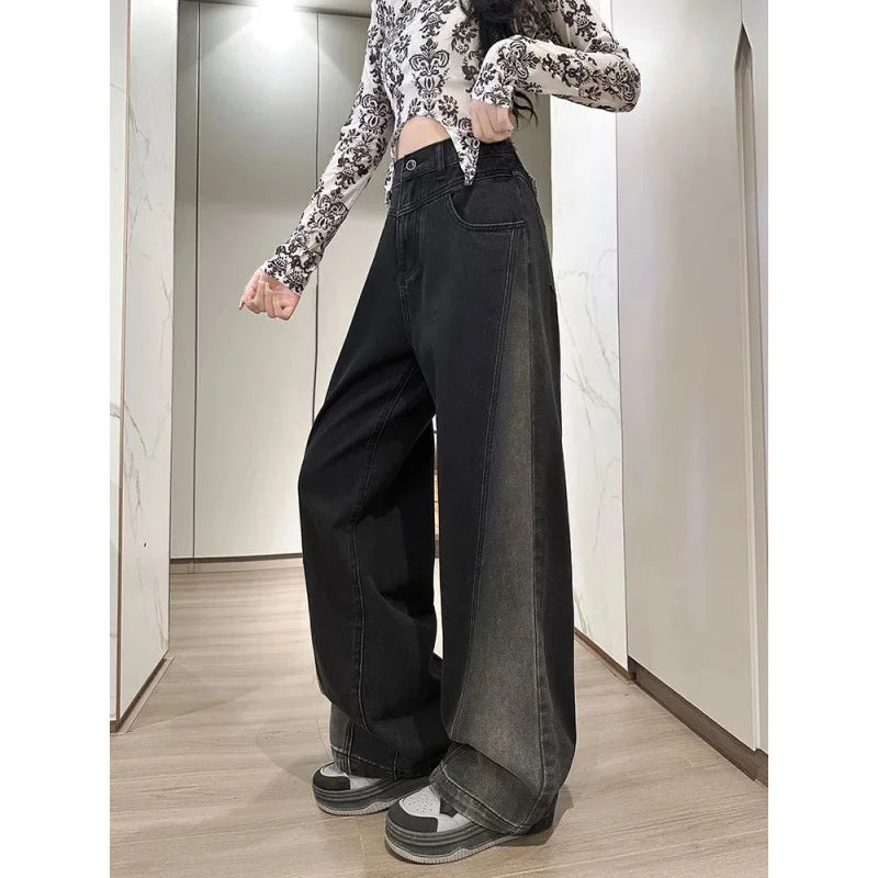 Women's Loose Slimming Straight Leg Patchwork Jeans