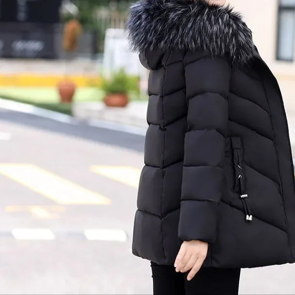 Women's Mid-Length Regular Fit Fur Collar Winter Coat