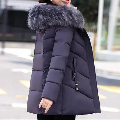 Women's Mid-Length Regular Fit Fur Collar Winter Coat