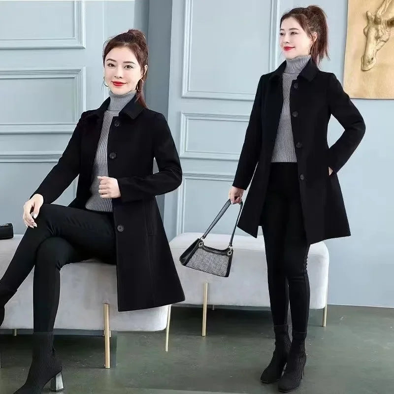 Women's Mid Length Autumn Winter Woolen Blazer