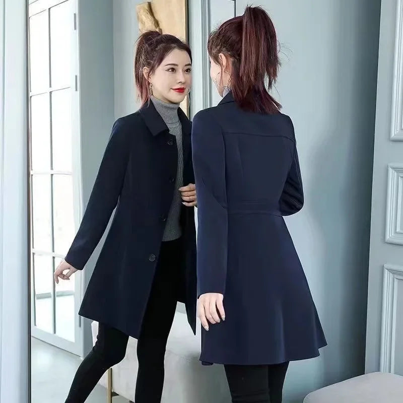 Women's Mid Length Autumn Winter Woolen Blazer