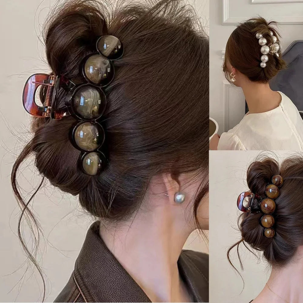 Women's Mini Round Pearl Hair Claw Clips