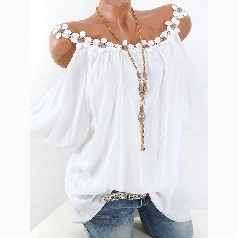 Women's Off Shoulder Pullover Flower Tops Blouse