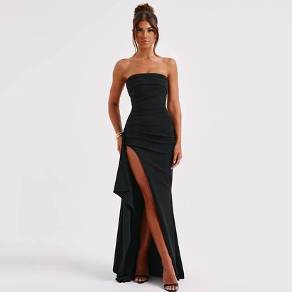 Women's Off Shoulder Black Strapless Maxi Dresses