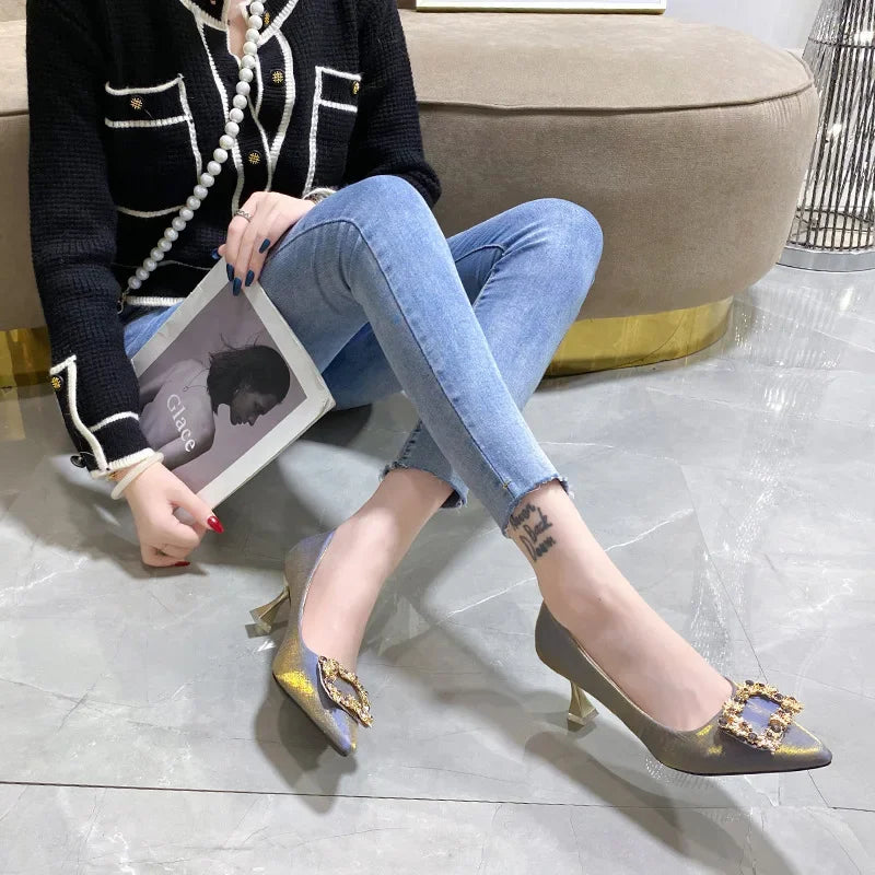 Women's Pointed Toe High Heels Silk Face Shoes
