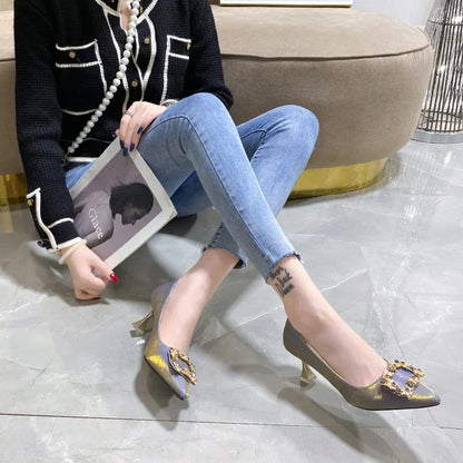 Women's Pointed Toe High Heels Silk Face Shoes