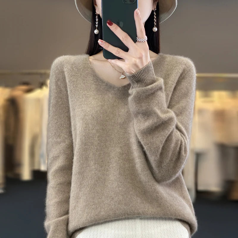 Women's Pure Wool V Neck Cashmere Sweater