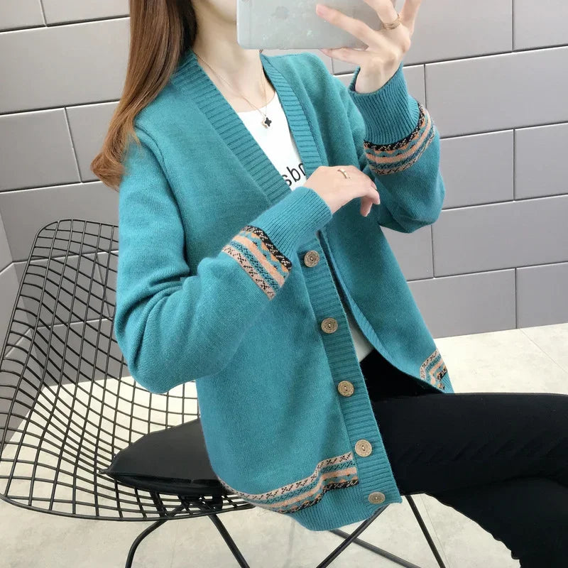 Women's Resin Fiber Loose Knitted Cardigan Sweater