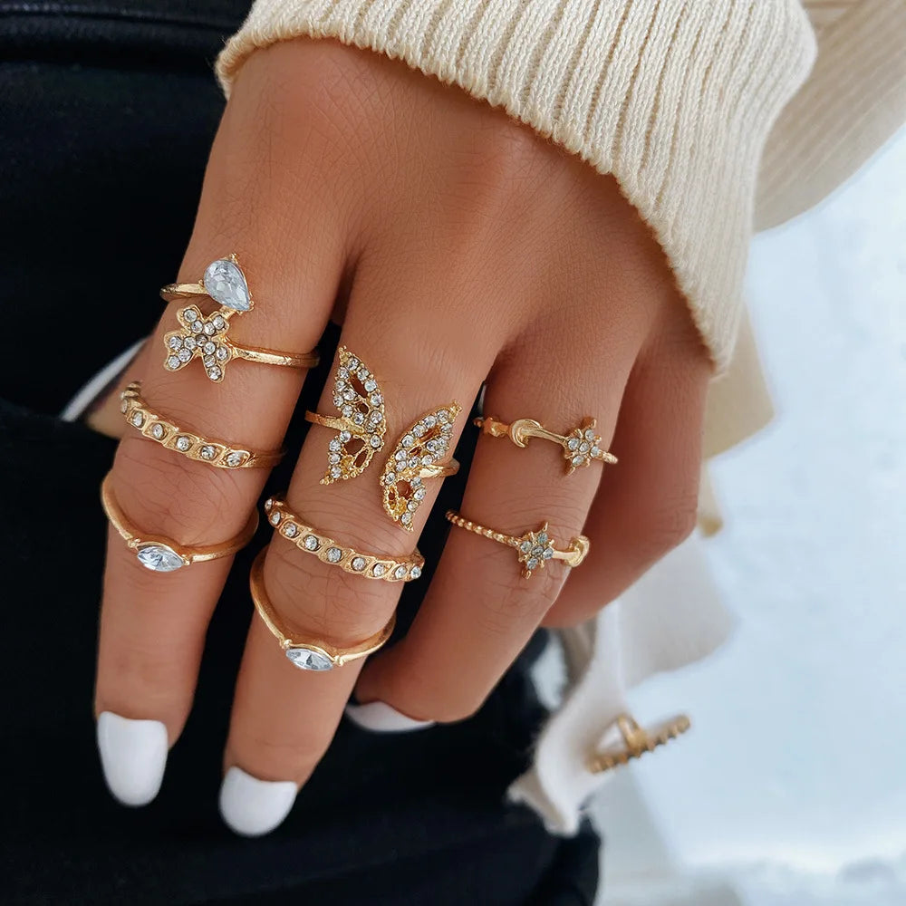Women's Rhinestone Butterfly Rings