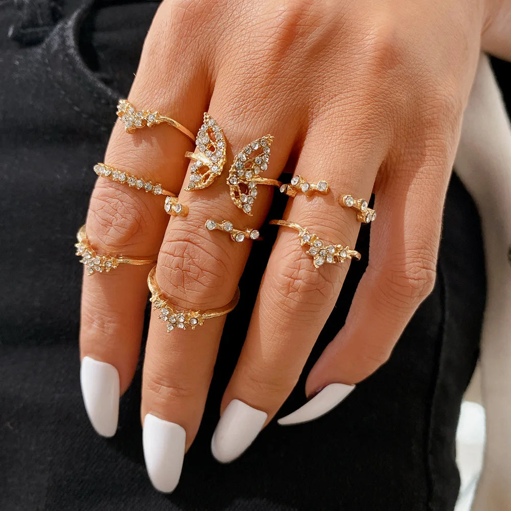 Women's Rhinestone Butterfly Rings
