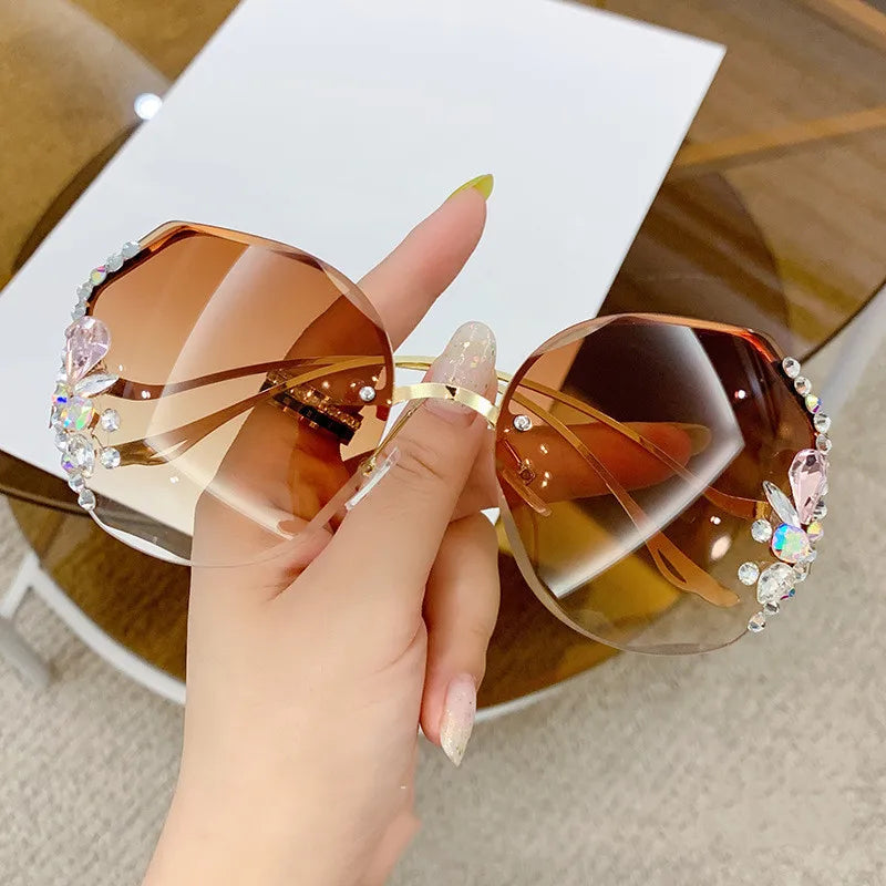 Women's Rimless Cut Edge Diamond Sunglasses