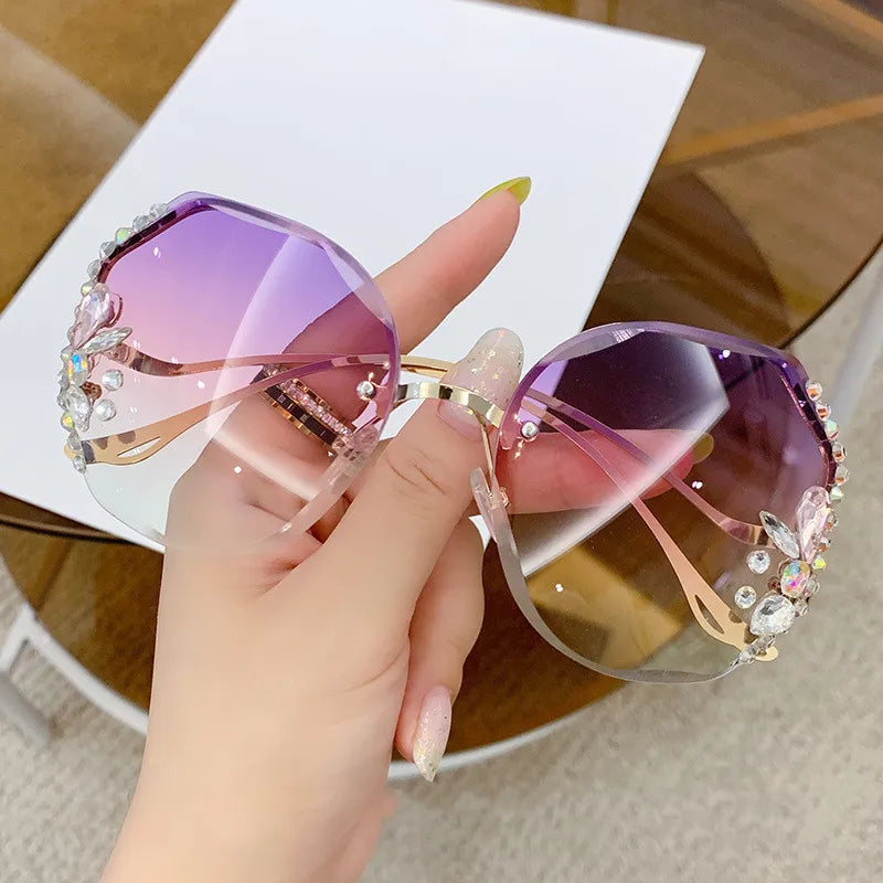 Women's Rimless Cut Edge Diamond Sunglasses