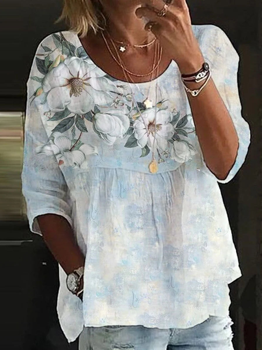 Women's Round-Neck Printed Casual Shirt