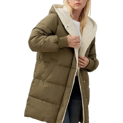 Women's Warm Sherpa Long Hooded Puffer Jacket