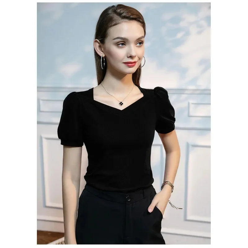 Women's Short Sleeve V Neck Cotton T Shirt