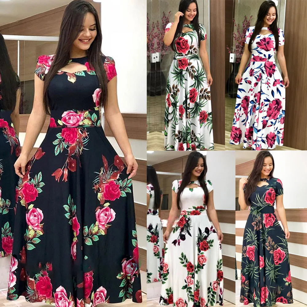 Women's Short Seleve Digital Printing Dresses