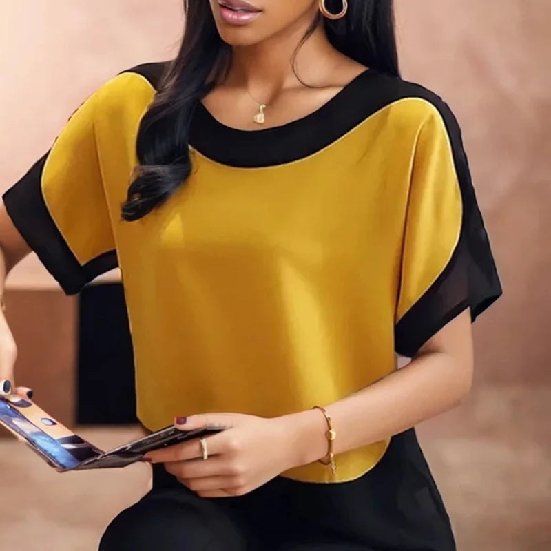 Women's Short Sleeve Batwing Chiffon Tops