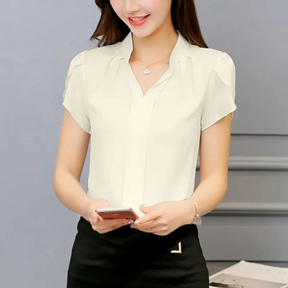 Women's Short Sleeve Stand Collar Chiffon Blouses