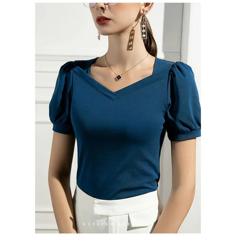 Women's Short Sleeve V Neck Cotton T Shirt