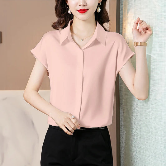 Women's Silk Satin Polo Vintage Blouse