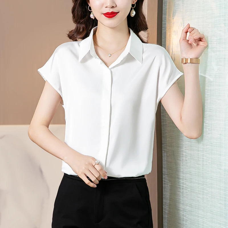 Women's Silk Satin Polo Vintage Blouse