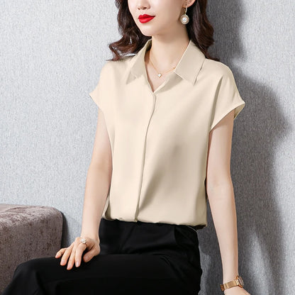 Women's Silk Satin Polo Vintage Blouse