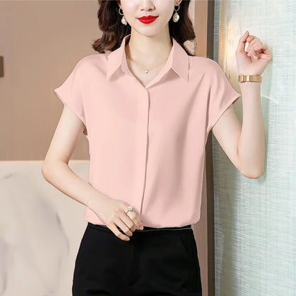 Women's Silk Satin Polo Vintage Blouse