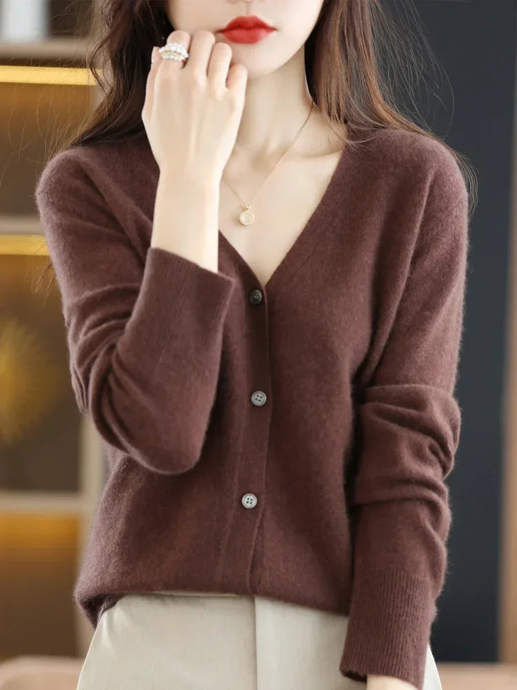 Women's Single Breasted V Neck Cardigan Sweater