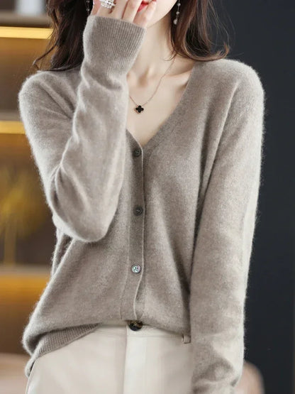 Women's Single Breasted Short Slim V-Neck Cardigan Sweater