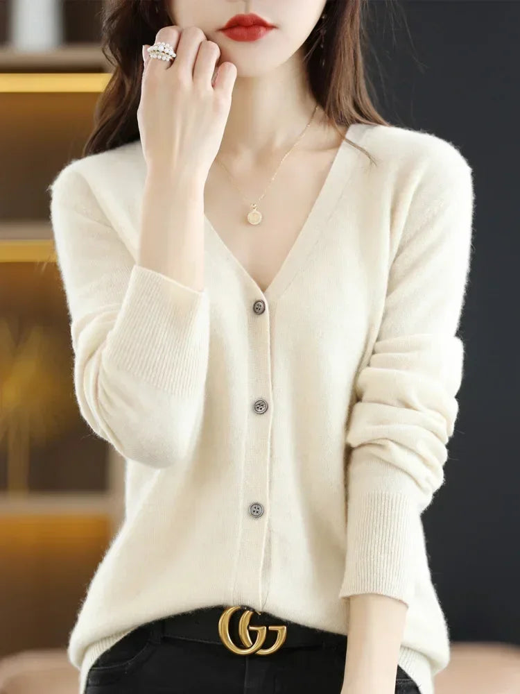 Women's Single Breasted Short Slim V Neck Cardigan Sweater