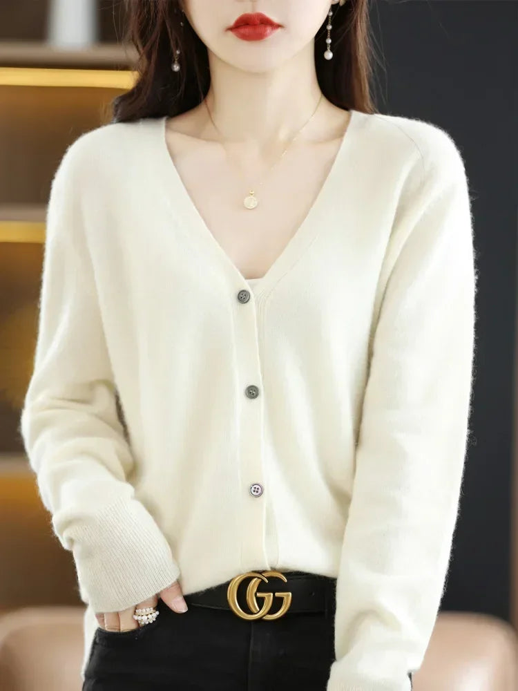 Women's Single Breasted V Neck Cardigan Sweater