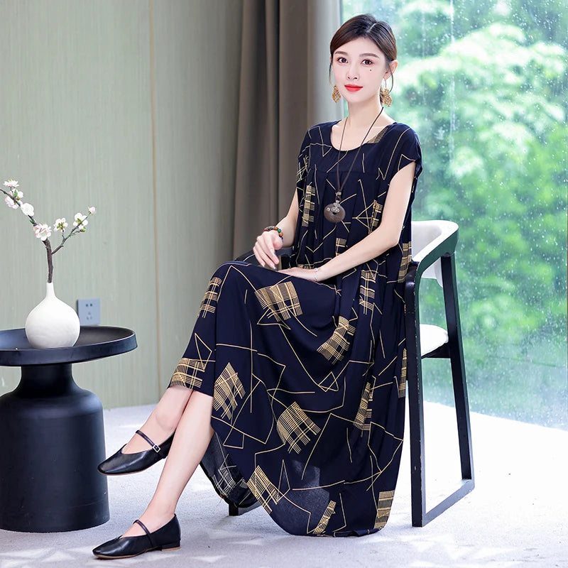 Women's Sleveless Loose O-Neck Flower Print Dresses