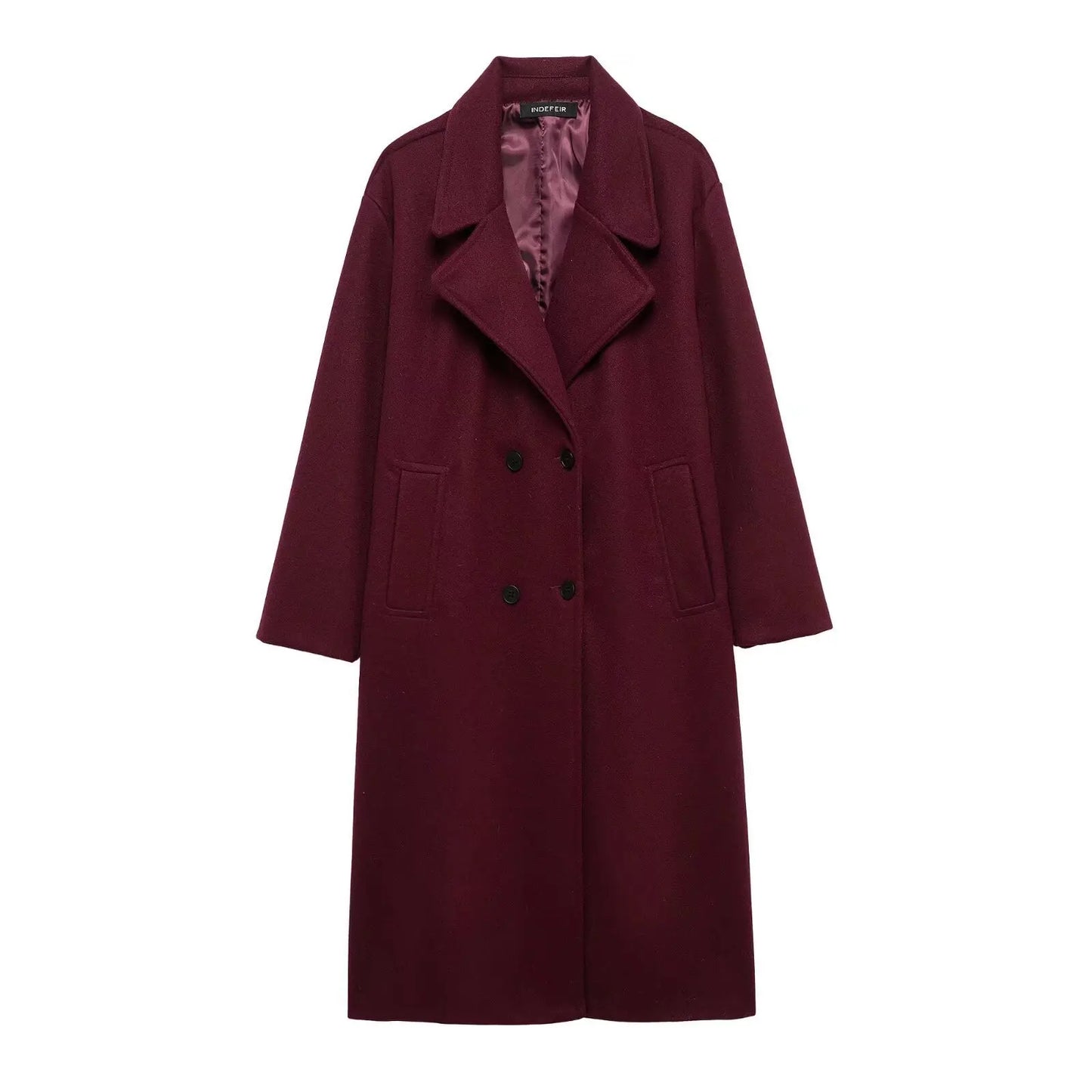 Women's Solid Lapel Double-Breasted Winter OverCoat