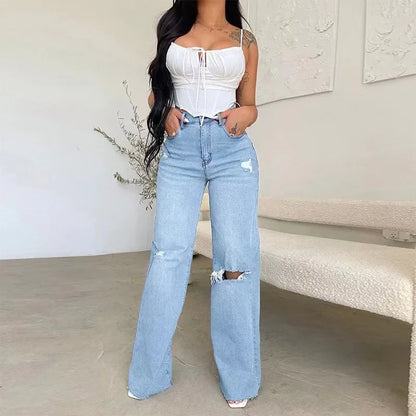 Women's Stylish High-Waist Hollow Out Denim Jeans