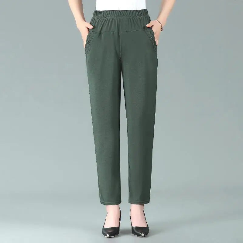 Women's Summer Ankle-Length Elastic Waist Pants