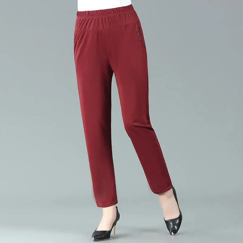 Women's Summer Ankle-Length Elastic Waist Pants