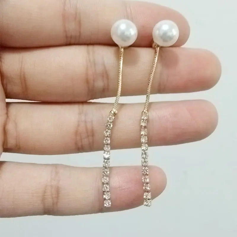 Women's Tassel LongChain Crystal Drop Earrings