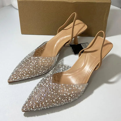 Women's Transparent Toe Pearl Slingback Shoes