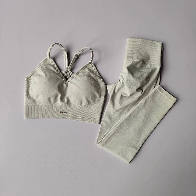 Women's V-Neck Fitness Sports Bra Leggings