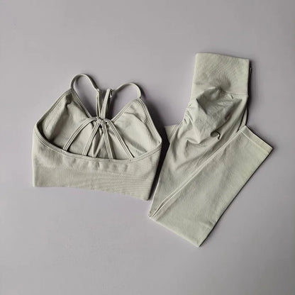 Women's V-Neck Fitness Sports Bra Leggings Set